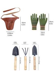 Outdoor Garden Tool Storage Bag, 3 PiecesGardening Hand Tool Set With Wooden Handle Small Shovel, Soil Rake, Weeding , Thickened Puncture-Resistant Gardening Gloves, Florist Tool Belt, Portable Planting Tool Storage Bag, Wear-Resistant Gardening Tool Storage Bag; Multi-Pocket Quick Access Tool Apron, Lightweight Waist Storage Bag; Suitable For Digging, Weeding - Multicolor - View 16