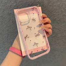 1件紅色蝴蝶結英文字母彩色粉色邊框黑色TPU手機殼，適用於Apple 17 16 15 14 13 12 11 Plus Pro Max系列，個性化Ins風保護殼，時尚手機殼，極簡全方位防護，可愛圖案，極簡TPU防摔時尚保護殼，高美感設計，生日禮物，節日禮物 - 多色3 - 查看 3