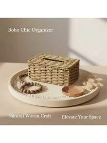 Bohemian Style Hand-Woven Tissue Box, Vintage Desktop Tissue Storage Box, Universal For Home And Office, All-Season Design - Multicolor - View 7