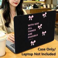 1件式 MacBook 相容保護殼，黑色配粉色蝴蝶結 UV 印刷圖案，筆電保護套，極簡輕量耐用，適用於 MacBook Air Pro 13.3 13.6 14.2 15.3 16.2 吋，適合 13 吋 Neo 筆電保護殼 A3404 機型 - 查看 3