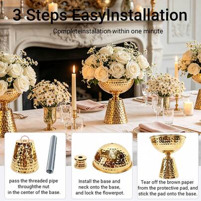 Gold Metal Art Hammered Vase - Modern Simple Romantic Atmosphere - Birthday Anniversary Party Table Decor - Boho Centerpiece - Artificial Flower Holder
