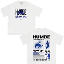 Camiseta de Gira del Álbum 2026 del Rapero Humbe Dueño Del Cielo para Hombres y Mujeres, Moda de Verano, Algodón, Ajuste Holgado, Estética - Blanco - Ver 2