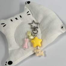 1pc Ins Cute Delicate Minimalist Silver Chain Cross Resin Star Bowknot Flocked Multi-Color Rabbit Bear Pendant Keychain Bag Charm, Suitable For Girls Women Daily Wear, Holiday Gift - Multicolor - View 12