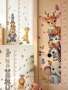 Gráfico de Altura de Animales Dibujos Animados Animales Lindos Apilados Alto Elefante León Jirafa Pegatina de Pared Decoración de Habitación Infantil Bebé Dormitorio Guardería Sala de Estar Decoración del Hogar Calcomanía de Pared - Multicolor - Ver 1