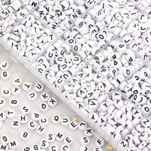 300顆/600顆白色圓形壓克力黑色字母珠，A-Z混色散珠，適用於DIY手鍊、項鍊、鑰匙圈、珠寶手工藝 - 彩色 - 查看 6