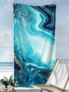 2件組海洋波浪海灘浴巾，35x70吋加大尺寸，輕量超細纖維，柔軟快乾，適合泳池、沐浴、旅行，藍色毛巾，送給女性與男性的完美海洋禮物 - 天藍色 - 查看 2