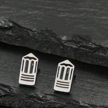 1 Pair For Exquisite Mini Stainless Steel Fishbones, Pencils, Apples, Butterflies, Fish Earrings, Jewelry Accessories - Silver - View 7