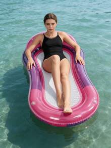 Inflatable Floating Mat, Transparent Minimalist Design With Headrest, Gradient Jelly Color, Suitable For Water, Swimming Pool, Beach, Home Pool, Can Be Used As Inflatable Floating Mat, Water Inflatable Resting Seat, Swimming Pool Inflatable Floating Device, Swimming Pool Inflatable Raft, Air Pump Sold Separately - Gradient - View 4