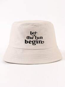 1件女款簡約休閒風印字字母「Let The Fun Begin」漁夫帽，戶外防曬，日常百搭 - Let the fun begin漁夫帽 - 查看 27