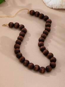 1/2pcs Bohemian Style Natural Wood & Bright Yellow Beaded Necklace, Multi-Layer Chunky Round Ball Exaggerated Neck Chain, Women's Casual Party Layering Necklace - Multicolor - View 9