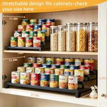 4 Tier Expandable Can Rack Organizer For Pantry, Adjustable 13"-21" Metal Soda Can Organizer, Pantry Organization Canned Food Storage Holder For Kitchen Cabinet Countertop, Black 1Pack - Black - View 2