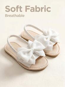1 Pair 2026 New Girls' Slippers, Fabric Material With Bowknot, Backstrap Design, Suitable For Summer Outings And Matching - White - View 2