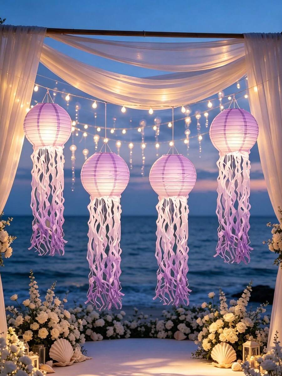 8/10 Inch Gradient Jellyfish Paper Lantern Hanging Decor, Ocean Theme Decoration, Suitable For Pool Party, Indoor/Outdoor Space, Wedding And Birthday - Multicolor - View 1