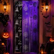 Halloween Backdrop Curtain Purple And Black Photo Background Hanging Decor - Multicolor - View 3