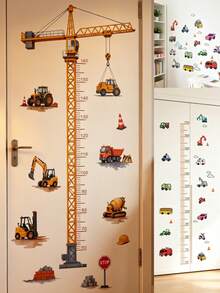 Baby Height Chart Wall Sticker With Construction Truck Growth Chart - Removable Children's Room Decor, Height Measurement Sticker Suitable For Nursery And Toddler Boys, Self-Adhesive Educational Car Theme Sticker - Multicolor - View 1