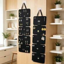 2pcs - 5-Panel Long Wall-Mounted Earring Storage Board, Dense Multi-Hole Design, Can Store Stud Earrings, Long Tassel Earrings, Pearl Hoops, Metal Jewelry And Other Types Of Jewelry, Can Be Hung Next To Makeup Mirror, Inside Wardrobe, Bedroom Wall - Black - View 3