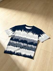 Men Plus Size Graphic T-Shirt, Artistic Gradient Wave Print Design , Crew Neck Short Sleeve Loose Fit Comfortable, Polyester Knit Fabric, Casual Comfortable Versatile Wear - Multicolor - View 2