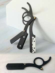1 Black Scraper+10 Blades;Unisex Folding Travel Straight Edge Razor Set With Ultra-Thin Stainless Steel Double-Sided Blades, Suitable For Home And Salon Beauty Use - Safety Razor - View 3