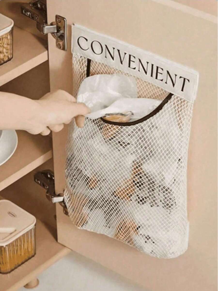 Wall-Mounted Plastic Bag Storage Rack, Large Capacity Mesh Storage Bag, Multi-Functional Kitchen Trash Bag/Shopping Bag Organizer, Reusable Hanging Dispenser, Suitable For Home And Bathroom - Black - View 1