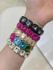 1pc Colorful Square Bracelet, Summer - Square Elastic Bracelet - View 1