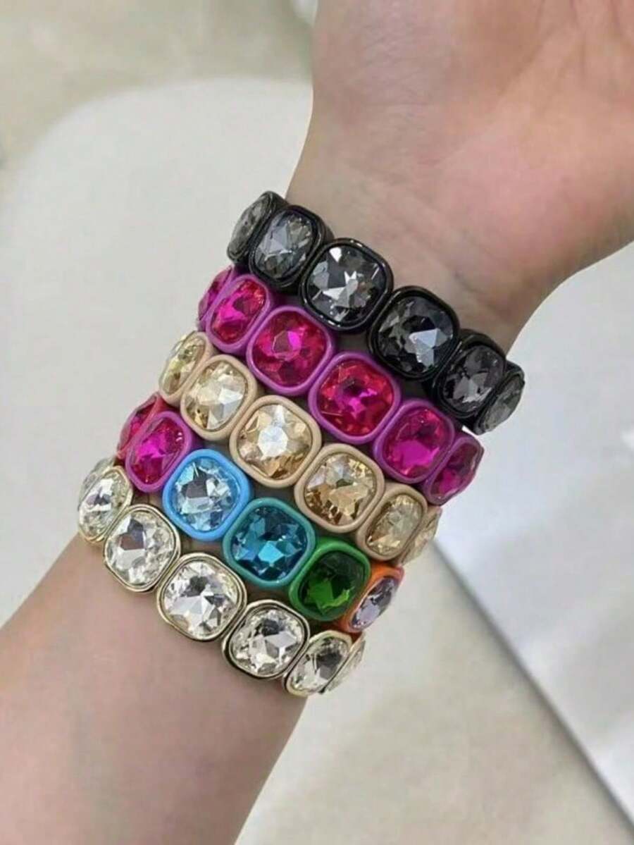 1pc Colorful Square Bracelet, Summer - Square Elastic Bracelet - View 1