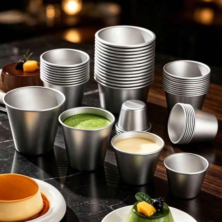 6pcs Multi-Size Cake Molds - Leak-Proof Aluminum Pudding Cups, Easy To Remove, Suitable For Egg Tarts, Cupcakes, Pudding, Perfect For Holiday Parties And Daily Baking | Round Cake Molds | Durable Baking Pans - Silver - View 1