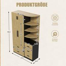 Wardrobe With Hanging Rail And Five Drawers, Two-Door Wardrobe + Display Cabinet, Bedroom Storage Unit, Storage Cabinet In Natural Wood + Black (Natural Wood + Black) - Natural+Black - View 12