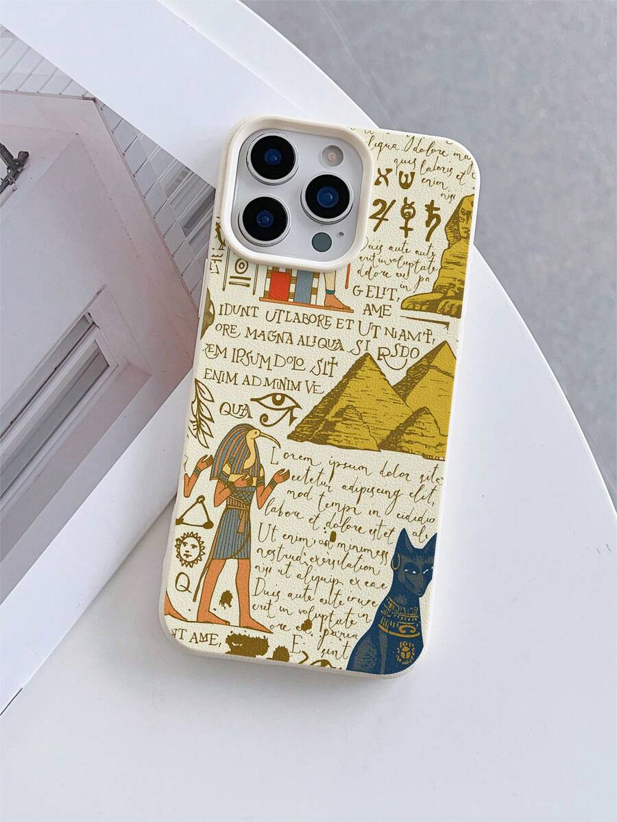 Funda de teléfono con patrón del Antiguo Egipto, funda de teléfono, textura de cuero sintético, funda de teléfono TPU con lente grande, funda de teléfono, funda de teléfono, agarre antideslizante, anti-huellas, a prueba de golpes, cubierta a prueba de golpes ultra delgada, cubierta a prueba de golpes delgada, funda de teléfono con textura transparente clara delgada, para IPhone11/12/13/14/15/14PRO/14PROMAX/15/15PRO/15PROMAX/16/16PLUS/16PRO/16PROMAX/X/XS/XSMAX/AIR/17/17PRO/17PROMAX - Multicolor - Ver 1