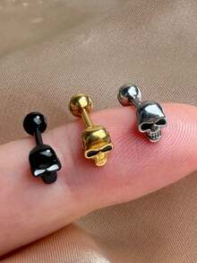 1 Buah Anting Tengkorak Hitam Gaya Punk Gothic untuk Pria, Model Mini Datar Belakang, Tindik Tulang Rawan Helix Tengah, Anti Tragus, Conch, Cuping Tindik Lobe, Anting Tusuk, Hadiah Halloween 16G - Sepasang anting tengkorak bulat - View 9