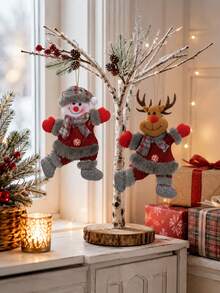 2pcs/1pc-Christmas 2D Plush Snowman And Reindeer Decorations, Burlap Material Christmas Tree Hanging Ornaments, Christmas Tree Decor, Christmas Ornaments, Christmas Party Supplies, Room Decor, Home Decor, Puppet Decoration Pendant, Christmas Tree Hanging Decor, Wreath Decoration, Gift Box Decoration, Holiday Party Accessories, Winter Decor, Snowman Reindeer Hanging Ornaments, Lightweight Holiday Hanging Decor, Vintage Tree Hanging Rack - Multicolor - View 4