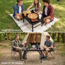Small Camping Portable Table, Black Aluminum Frame, Adjustable Height Up To 21", Lightweight Carry Handle, Portable For Travel, Camping Outdoor Use - 2 Ft X 1.3 Ft X 1.78 Ft H No Umbrella Hole - View 4