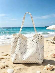 "Lemon Sorrento Italy" Pattern White Polka Dot Beach Tote Bag Set With Bow Ribbon, Large Capacity Foldable, Can Be Used As Shopping Bag, Travel Bag, Commuter Bag, Ideal For Beach Trips, Pool Parties, Shopping And Daily Use, Suitable For Women, Travelers And Beach Lovers, Perfect For Spring Break, Easter, Vacation And Gifts, Can Be Used As Beach Bag, Shopping Bag And Travel Companion - Multicolor - View 17