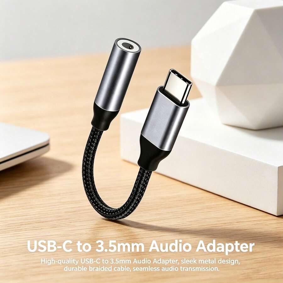 USB-C To 3.5mm Headphone Jack Adapter Converter Cable Compatible With IPhone 17 Pro Max/17 Air/17 Pro/17/16/15/14/13/12, S26/S25/S24/S23/S22/S21, / Series 3.5mm Audio Aux Cable - Black - View 1