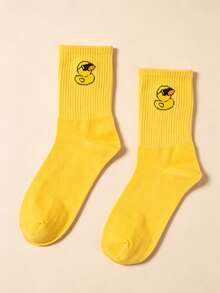 1 par de calcetines tipo barco con estampado de dibujos animados para hombre - Amarillo - Ver 5