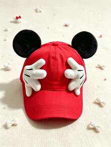 Disney, 1pc Cute Mickey & Minnie Ears Baseball Cap, Adjustable Outdoor Cartoon Casual Hat, Designed With Mickey Hand Details And Ear Decorations, With Its Adorable Cartoon Style, It's Perfect For Theme Park Visits, Outdoor Sports, Daily Wear, Travel, Parties And Holiday Occasions. Unisex Design - An Ideal Gift For Friends And Family! (Men's Baseball Cap, Women's Baseball Cap, Summer Sun Hat) - Red - View 6