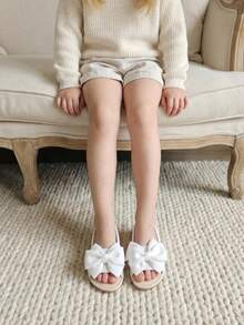 1 Pair 2026 New Girls' Slippers, Fabric Material With Bowknot, Backstrap Design, Suitable For Summer Outings And Matching - White - View 8