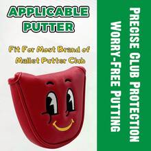 Funda para Putter de Golf con Cara Sonriente de Ojos Grandes de Dibujos Animados/Bordado de Color Contrastante Exquisito & Duradero/Acolchado Reforzado/Tamaño Estándar Universal/Accesorio de Golf Regalo para Vacaciones - Rojo - Ver 7