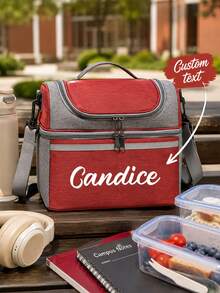 Personalized Double-Layer Insulated Lunch Bag, Customizable Name/Text, Large Capacity Insulated Tote Bag, Suitable For Office, Travel, Detachable Shoulder Strap And Ice Pack System, Oxford Fabric Insulated Bag, Non-Food Contact - Multicolor - View 9