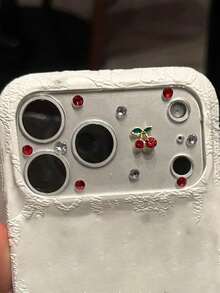 Luxury Shiny Rhinestone Cherry Clear Camera Film Protector, For IPhone 17 Pro Max 17 Pro, Transparent Hard Glass Feel Film Cover Accessory, Suitable For Girls - Red Cherries - View 7