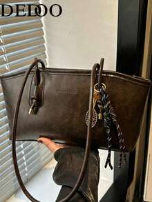 Dedoo 1pc New Coffee Color Bowling Bag, Autumn/Winter Vintage Style, Suitable For Commuting/Student Use (Pendant Not Included) - Coffee Brown - View 9