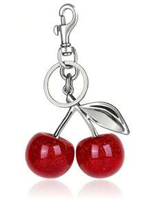 1pc Unique Shiny Cherry Shaped Pendant, Keychain Pendant, Cherry Decor Keychain With Buckle, Suitable As Bag Accessory, Bag Charm, Travel Portable - View 1