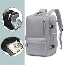 Mochila de viaje unisex de gran capacidad, estilo empresarial, bolsa para portátil, bolsa de equipaje de mano (40*20*30cm) que cumple con las regulaciones de aviación, mochila multifuncional impermeable, compartimento independiente para zapatos, capa intermedia de separación seca y húmeda, mochila de viaje para estudiantes de secundaria - Gris - Ver 9