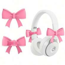 2pcs Pink Bow Decor Earphone Accessories, Cute Printed Bow Fashionable Earphone Attachments, Christmas Gift For Gamer Girls - Pink/2pcs - View 3