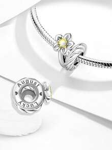 1pc Flower Month Theme Beaded Pendant, Suitable For DIY Jewelry Making Such As Bracelets, Necklaces, Etc., Perfect Gift For Women And Girls - Silver - View 11