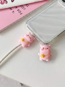 Protector de cable de datos con forma de cerdo lindo | Accesorio de protección de cable de datos para teléfono | Compatible con cable de carga rápida de 20W de Apple | Diseño suave anti-rotura | Protector de cargador, combinando diversión y practicidad - Rosa - Ver 2