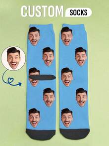 1 par de calcetines personalizables con patrón de cara neutra, se puede añadir tu propio diseño de foto, calcetines exclusivos, estilo de pareja, adecuado para la familia - Multicolor - Ver 8