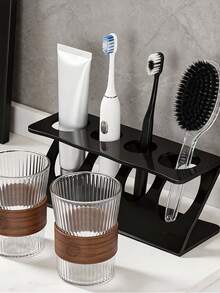 1PC Black & White Optional Plastic Toothbrush Holder, 4 Holes Freestanding Countertop Storage Stand For Electric Toothbrushes And Toothpaste, Multifunctional Modern Bathroom Washbasin Oral Care Organizer Rack - Multicolor - View 7