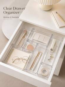 (2026 New Model)Clear Plastic Drawer Organizer Set, Transparent Plastic Modular Stackable Storage Trays For Makeup, Jewelry, Stationery, Bedroom Bathroom Office Drawer Organization, Back To School Dorm Room Essentials, Fall Home Storage - Multicolor - View 6