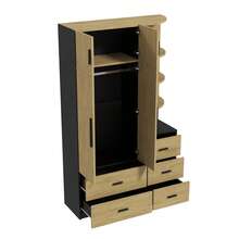 Wardrobe With Hanging Rail And Five Drawers, Two-Door Wardrobe + Display Cabinet, Bedroom Storage Unit, Storage Cabinet In Natural Wood + Black (Natural Wood + Black) - Natural+Black - View 8