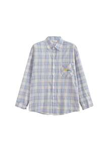 Women's American Retro Plaid Contrast Color Sun Protection Shirt, Loose Casual Couple Jacket Top, Summer - Blue - View 6